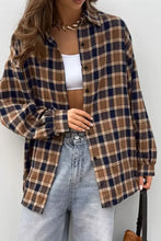 Plaid Button Up Drop Shoulder Shacket Brown Woman Outerwear
