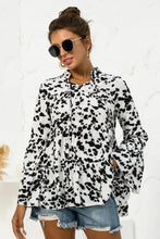 Printed Flare Sleeve Tie Neck Ruffle Trim Blouse Woman Blouses