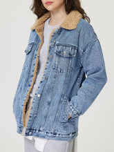 Button Up Collared Neck Plush Denim Jacket Woman Outerwear