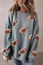 Sequin Football Round Neck Long Sleeve Sweatshirt Dark Gray Woman Sweatshirts