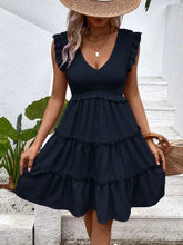Ruffled V-Neck Cap Sleeve Dress Casual Dresses