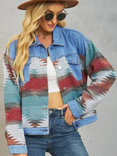 Geometric Button Up Dropped Shoulder Denim Jacket Woman Outerwear