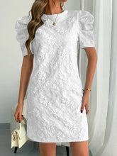 Round Neck Puff Short Sleeve Mini Dress White Woman Dress