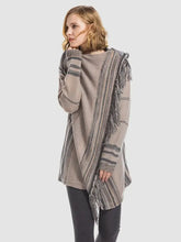 Angel Wings Tassel Striped Open Front Long Sleeve Cardigan Woman Outerwear