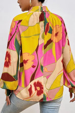 Floral Smocked Lantern Sleeve Mock Neck Blouse Woman Blouses