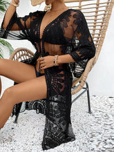 Lace Open Front Longline Cover-Up Swimwear Cover-Ups