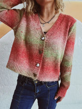 Gradient Heart Shape Button V-Neck Cardigan Woman Outerwear