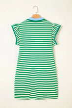 Stripe Print Contrast Collar Split Neck Flutter Sleeve Dress Woman Dress