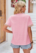 Eyelet V-Neck Short Sleeve T-Shirt Woman T Shirts