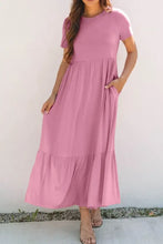 Solid Color High Waist Pocketed Tee Dress Casual Dresses