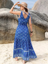 Printed V-Neck Tie Shoulder Dress Woman Maxi Dress