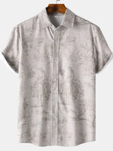 Men's Vintage Print Short Sleeve Casual Shirt Mocha Mens Tops