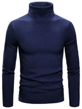 Men's Turtleneck Long Sleeve Ribbed Sweater Navy Mens Tops