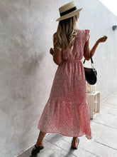 Ruffled Surplice Printed Cap Sleeve Dress Casual Dresses