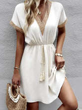 Full Size V-Neck Short Sleeve Dress Plus Size White Casual Dresses