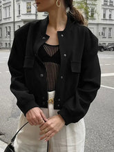 Pocketed Snap Down Baseball Collar Jacket Woman Outerwear