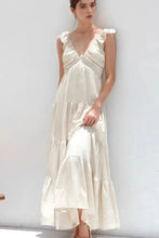 Ruffled V-Neck Tiered Dress Beige Casual Dresses