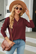 Decorative Button V-Neck Long Sleeve T-Shirt Woman T Shirts
