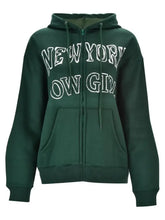 Letter Graphic Zip Up Long Sleeve Hooded Jacket Woman Outerwear