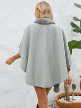 Fuzzy Trim Open Front Poncho Woman Outerwear