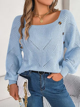 Openwork Buttoned Square Neck Sweater Sweater Pullovers