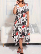 Printed Round Neck Short Sleeve Midi Dress Casual Dresses