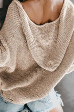 Distressed Zip Up Drawstring Hooded Cardigan Woman Outerwear