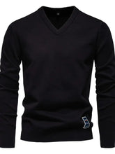 Men's Ribbed Hem V-Neck Long Sleeve Sweater Black Mens Tops