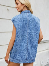 Leopard Button Up Cap Sleeve Denim Jacket Woman Outerwear