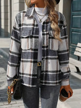 Plaid Button Up Drop Shoulder Jacket Black Woman Outerwear