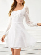 Swiss Dot Long Sleeve Mini Dress White Casual Dresses