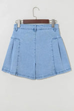 Pleated Patchwork Panel Lightweight Denim Shorts Denim Shorts