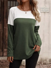 Contrast Round Neck Long Sleeve T-Shirt Sage Woman T Shirts