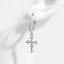 925 Sterling Silver Inlaid Zircon Cross Dangle Earrings Earrings