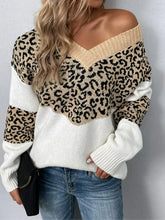 Leopard V-Neck Dropped Shoulder Sweater Camel Sweater Pullovers