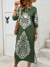 Side Slit Printed Tie Neck Dress Casual Dresses