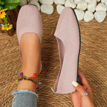 Knitted Square Toe Flat Slip-Ons Blush Pink Woman Loafers