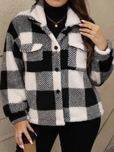 Plus Size Pocketed Plaid Collared Neck Jacket Woman Outerwear