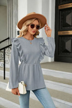 Round Neck Ruffled Peplum Blouse Woman Blouses