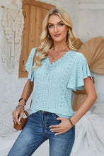 Eyelet Applique V-Neck Cap Sleeve T-Shirt Woman T Shirts