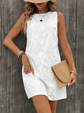 Texture Round Neck Sleeveless Mini Tank Dress White Casual Dresses