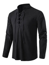 Men's Lace Up Long Sleeve Blouse Black Mens Tops