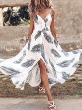 Feather Print Spaghetti Strap Split Dress Woman Casual Dress