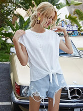 Ivy Lane Tied Eyelet Round Neck Cap Sleeve T-Shirt White Woman T Shirts