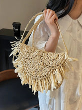 Straw Braided Fringe Shoulder Bag Beige One Size Shoulder Bags