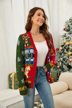 Nutcracker Contrast V-Neck Long Sleeve Cardigan Woman Outerwear