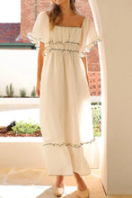 Square Neck Short Sleeve Midi Dress Woman Dress