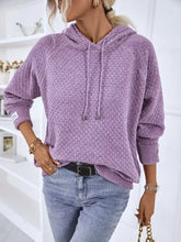 Texture Drawstring Long Sleeve Hooded Sweater Lavender Woman Sweatshirts
