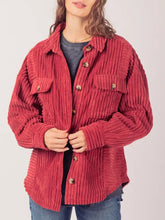 Button Up Long Sleeve Corduroy Jacket Deep Red Woman Outerwear
