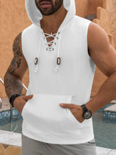 Men's Lace Up Hooded Top White Mens Tops